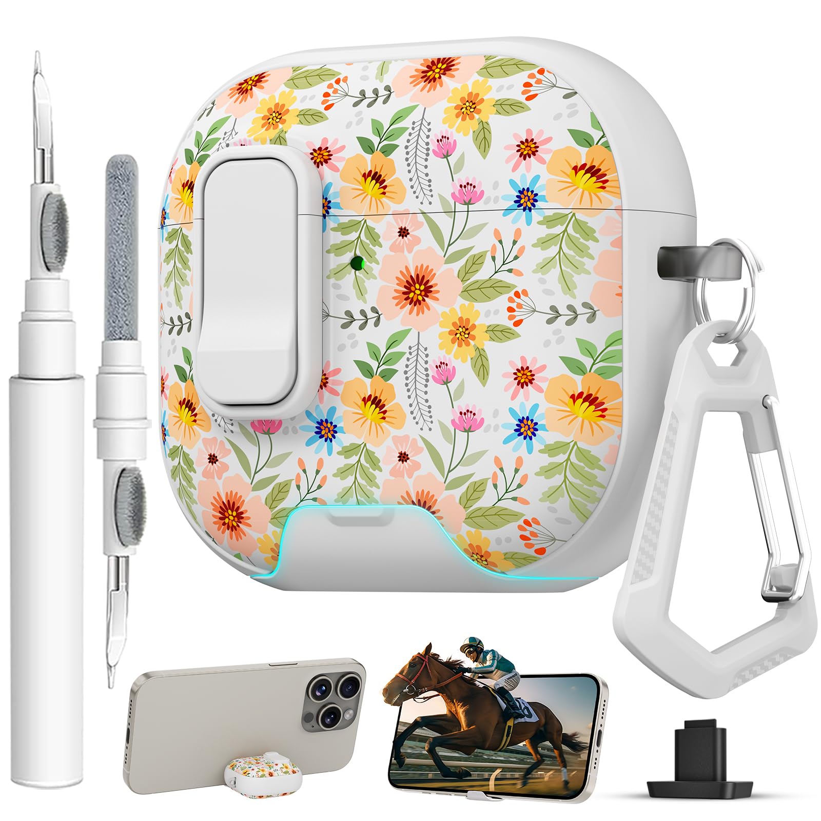 for AirPods 4 Case with Safty Lock &amp; Phone Stand,Cute Floral Pattern Style