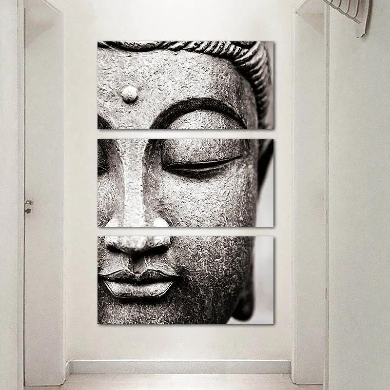 Baibexing Gray Buddha Statue Canvas Paintings Artworks Buddha Face Poster Prints Wall Art Picutre For Bedroom Home Decor 30X40cmx3pcs Unframed