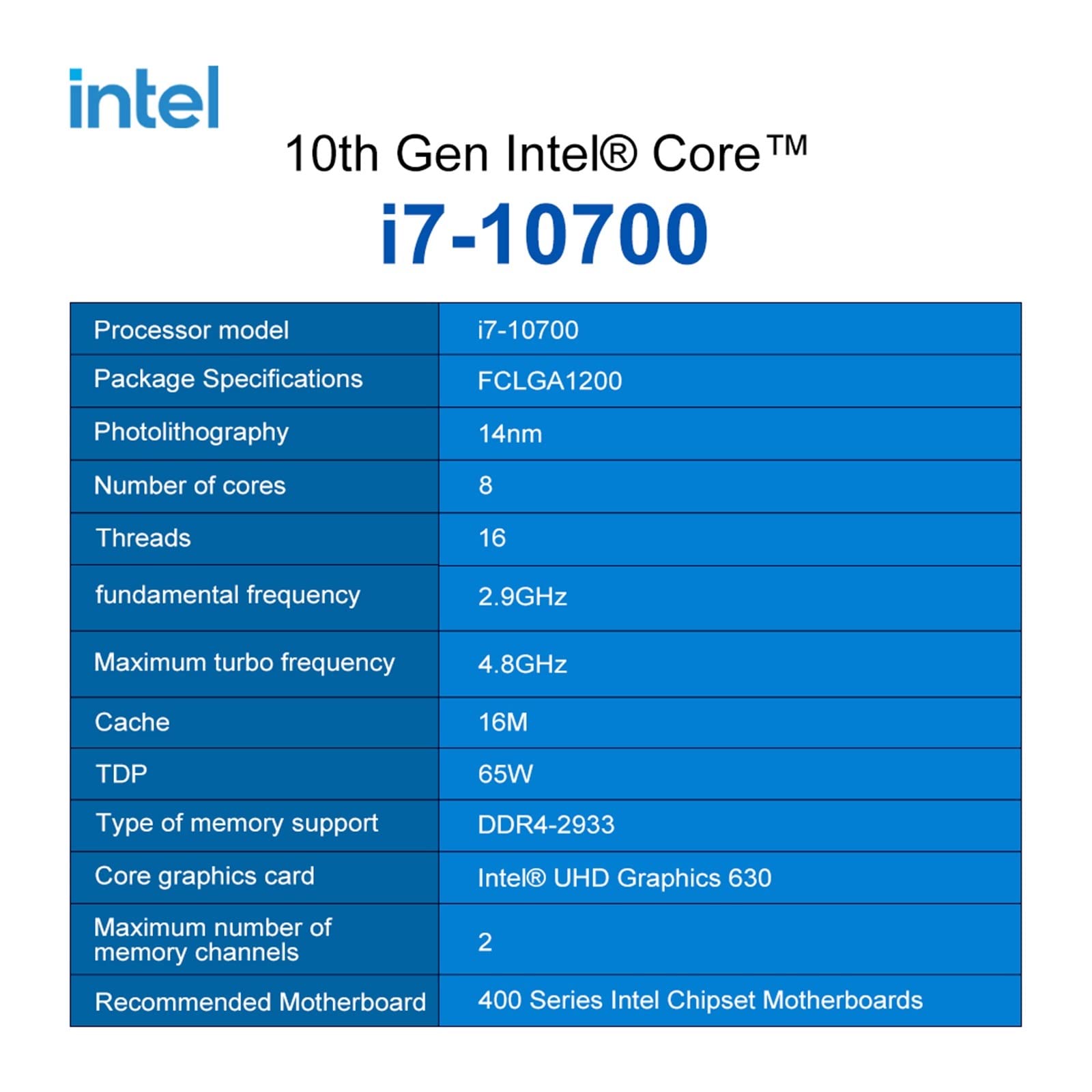 I7-10700 I7 10700 10th Gen Gamer CPU Processor 2.9 GHz 8