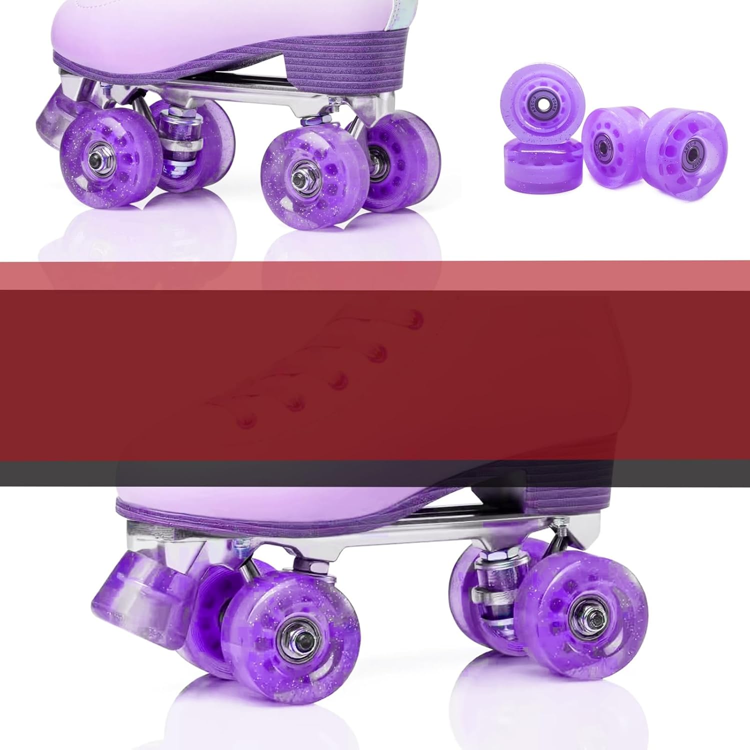 58mm 32mm Quad Roller Skate Wheels ABEC9 Bearing Elastic PU Tires | Two-Line Skate Shoes and Skateboard Use, Smooth 608RS Bearing Installed, 82A Hardness, Durable