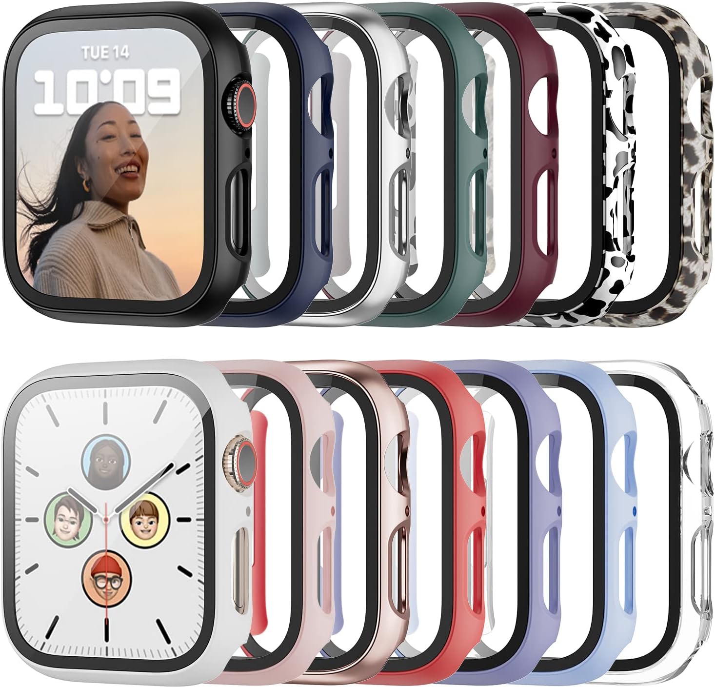Haojavo 14 Pack Case with Tempered Glass Screen Protector for Apple Watch Series 9 8 7 41mm, PC Hard Ultra-Thin Slim Fit Scratch Resistant Bumper Protective Cover for iWatch S9 S8 S7 41mm Accessories
