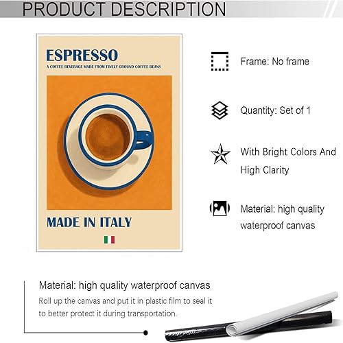 Miniatura 2 de Póster de café expreso italiano, arte de pared retro estético de café, arte de pared, simple, moderno, pastel, cocina, bebidas, impresiones para