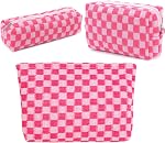 Sac de maquillage Travel Grand sac de toilette 3 Pack Portable Cosmetic Organizer Pouch avec petit étui de rangement de brosses Zipper d'or imperméable pour les femmes et les filles (Gray)