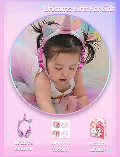 Miniatura 5 de Auriculares de unicornio para niños con micrófono para la escuelaviajes, volumen limitado de 95 dB, Shareport, auriculares con cable de nailon con