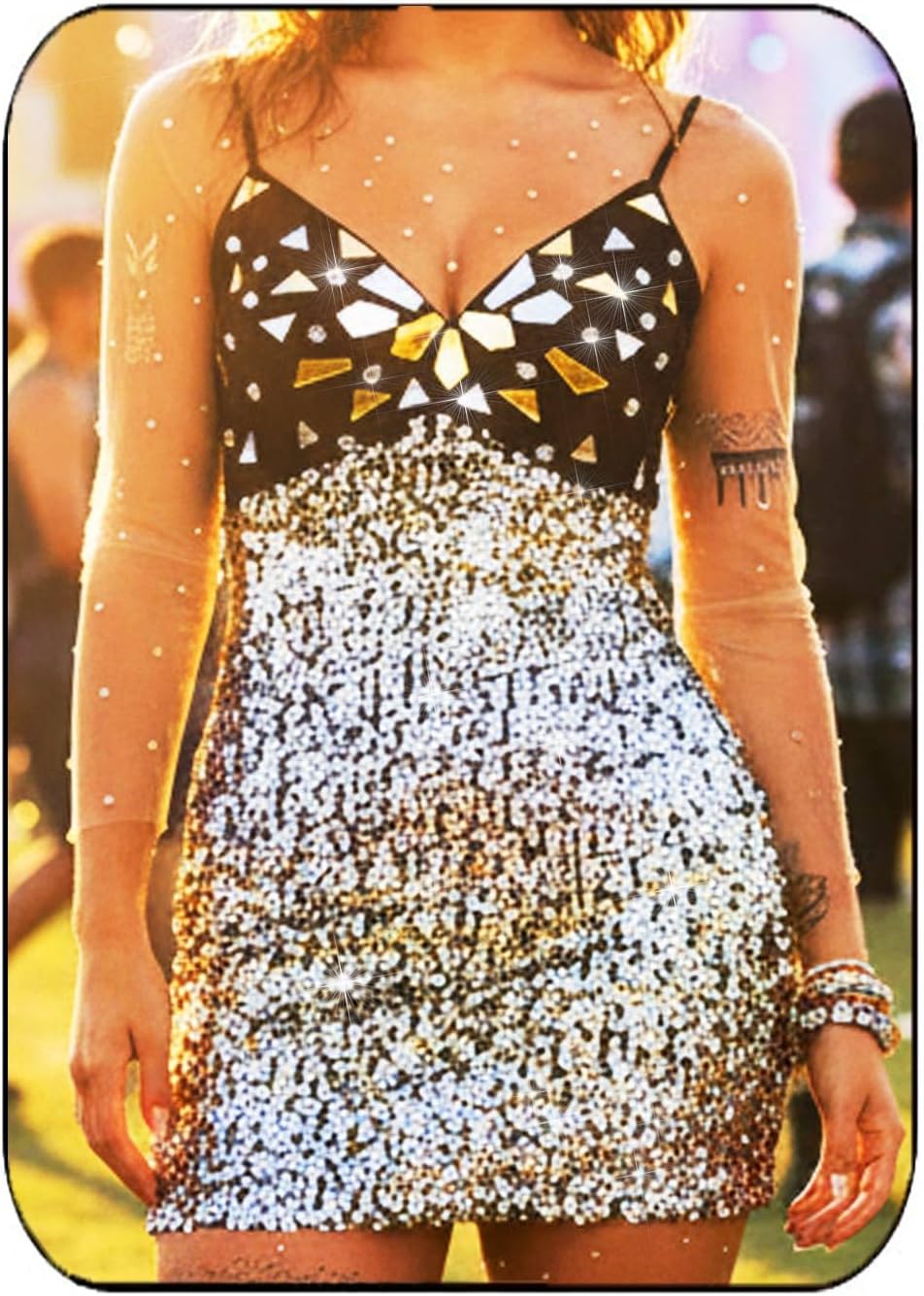 Aukmla Women Sparkly Sequin Mini Dress Spaghetti Straps Mirror Disco Dresses Bodycon Nightclub Party Dress