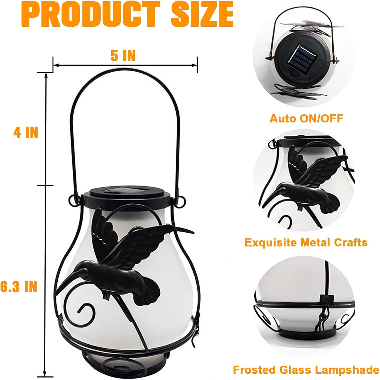 Solar Lanterns, Outdoor Hanging Solar Vintage Metal Hummingbird Lantern, Landscape Light with LED Flickering Flameless Candles, Kerosene Lights for Garden Yard Festive Decoration (1PC - Hummingbird)