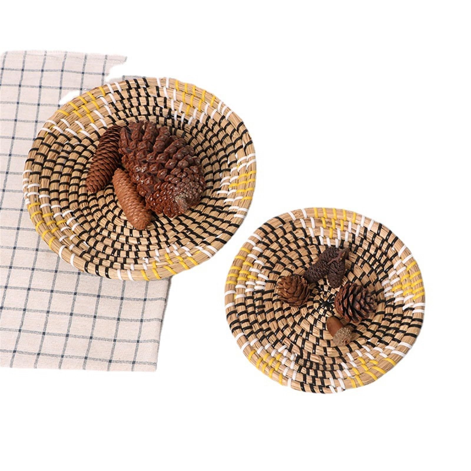 Boho-Wandkorb-Dekor, 3er-Set, Dekoratives Binsenkorb-Wanddekor-Set, Rustikales Hängendes, Handgefertigtes, Rundes, Gewebtes Wanddekor Mit Afrikanischem Design