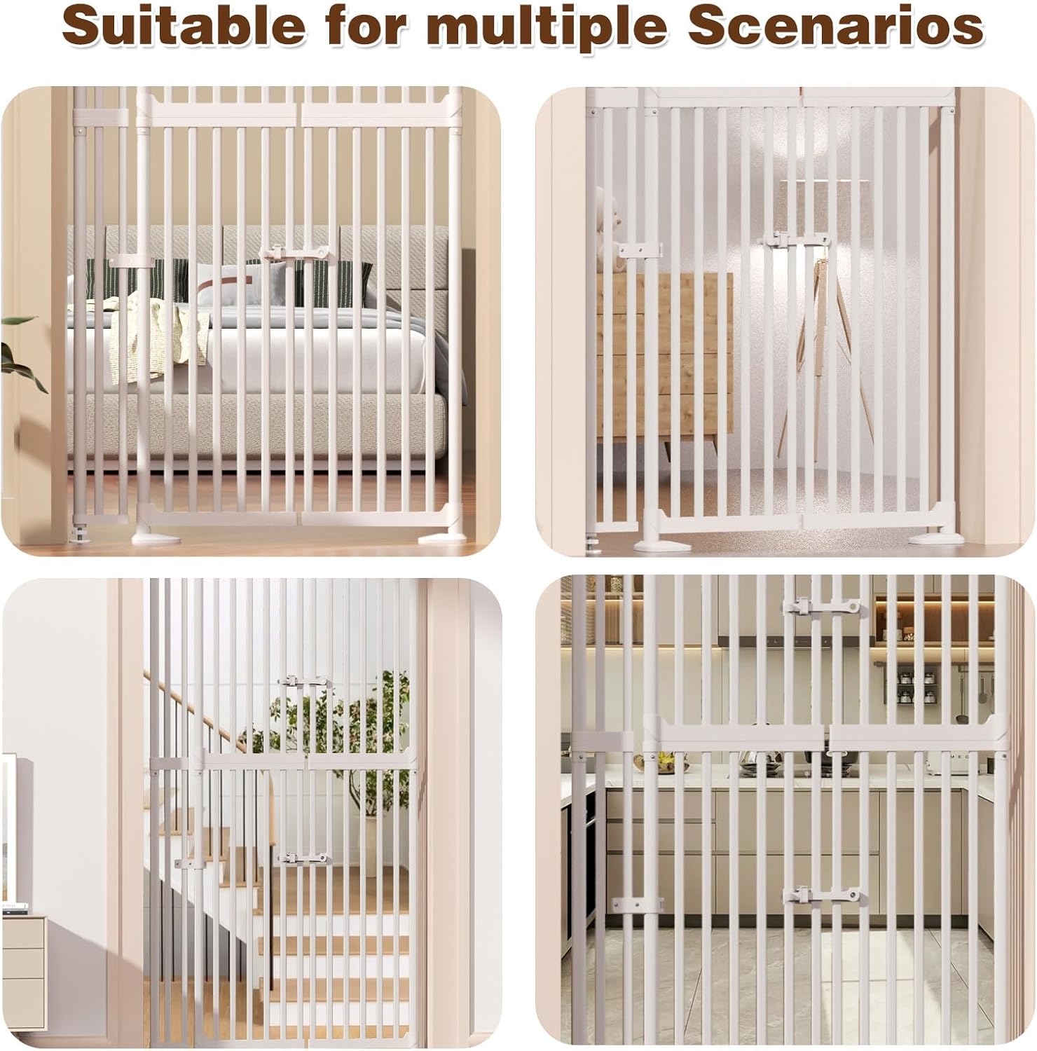 YUFU Extra Tall Cat Gate, 74.8" - 96.5" Height Adjustable 30.3" - 38.2" Width Adjustable Auto-Close Pressure Mounted Cat Safety Gate for Doorways, Stairs, Hallways (White)