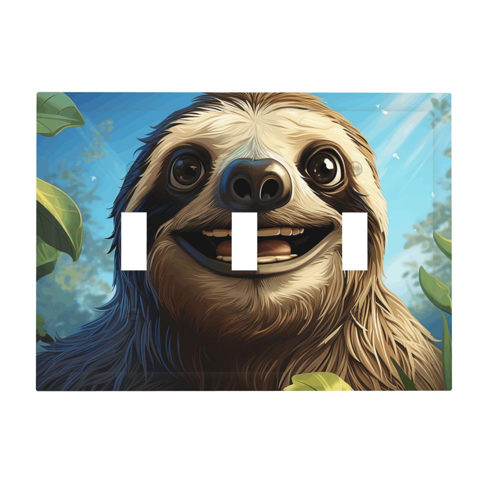 Kloph Cartoon Funny Sloth Decorator Light Switch Covers Wall Plate 3-Gang Mid Size 6.7" X 4.8" Triple Toggle Switch Wallplate Decorative 3 Gang Wall Switch Plate Covers Polycarbonate Thermoplastic