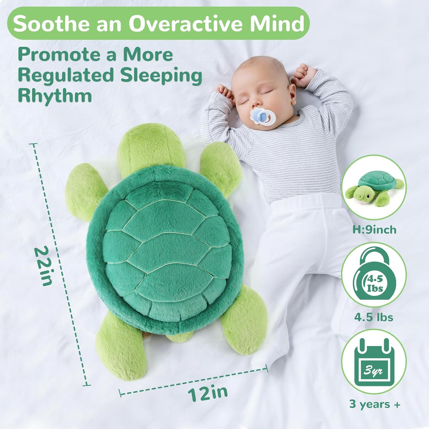 Turtle Weighted Stuffed Animals - 22 Inch 4.5 Pounds Weighted Plushies Sea Turtle Stuffed Animal - Big Tortoise Plush Pillow - Cute Plush Toys Gifts for Kids & Adults (22" 4.5 lbs) - Image 5