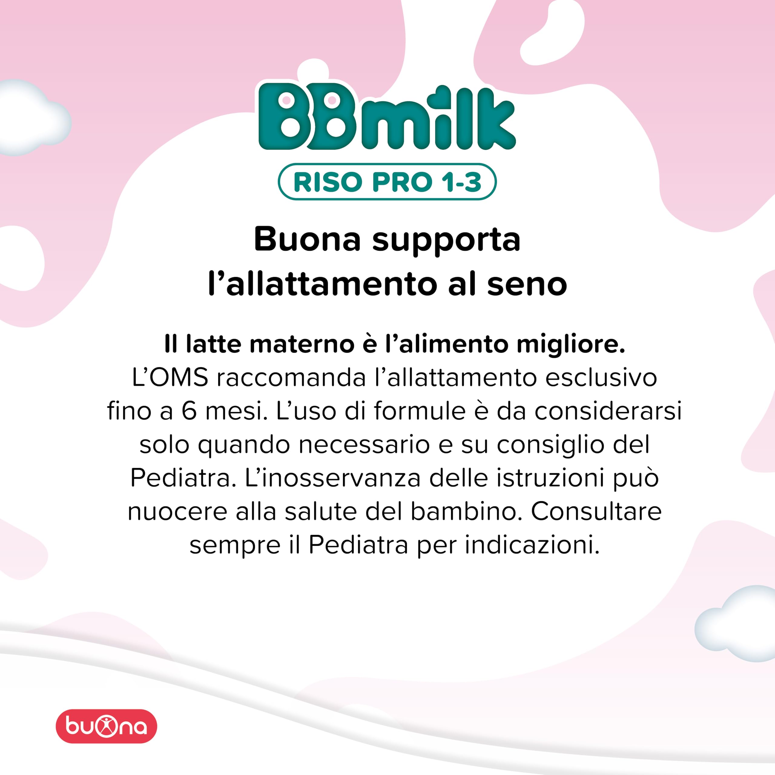 Buona BB Milk RISO PRO 1-3 Anni 400g, Alimento alternativo al Latte in Polvere per Bambini con Disturbi alle Proteine del Latte Vaccino o della Soia, con DHA, Calcio e Nucleotidi