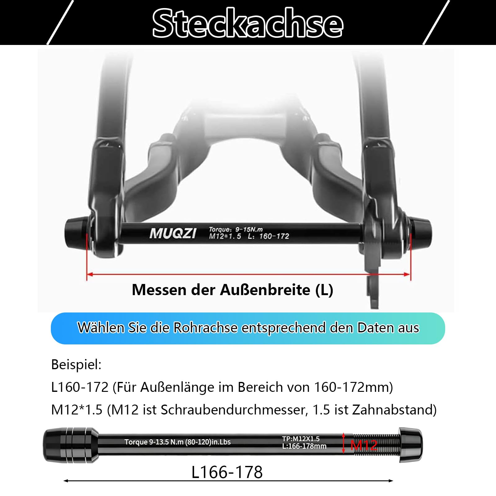 12 mm Steckachse für Fahrradtrainer, M12 Thru Axle Adapter für Hinterrad-Befestigung, Kompatibel mit Heimtrainer