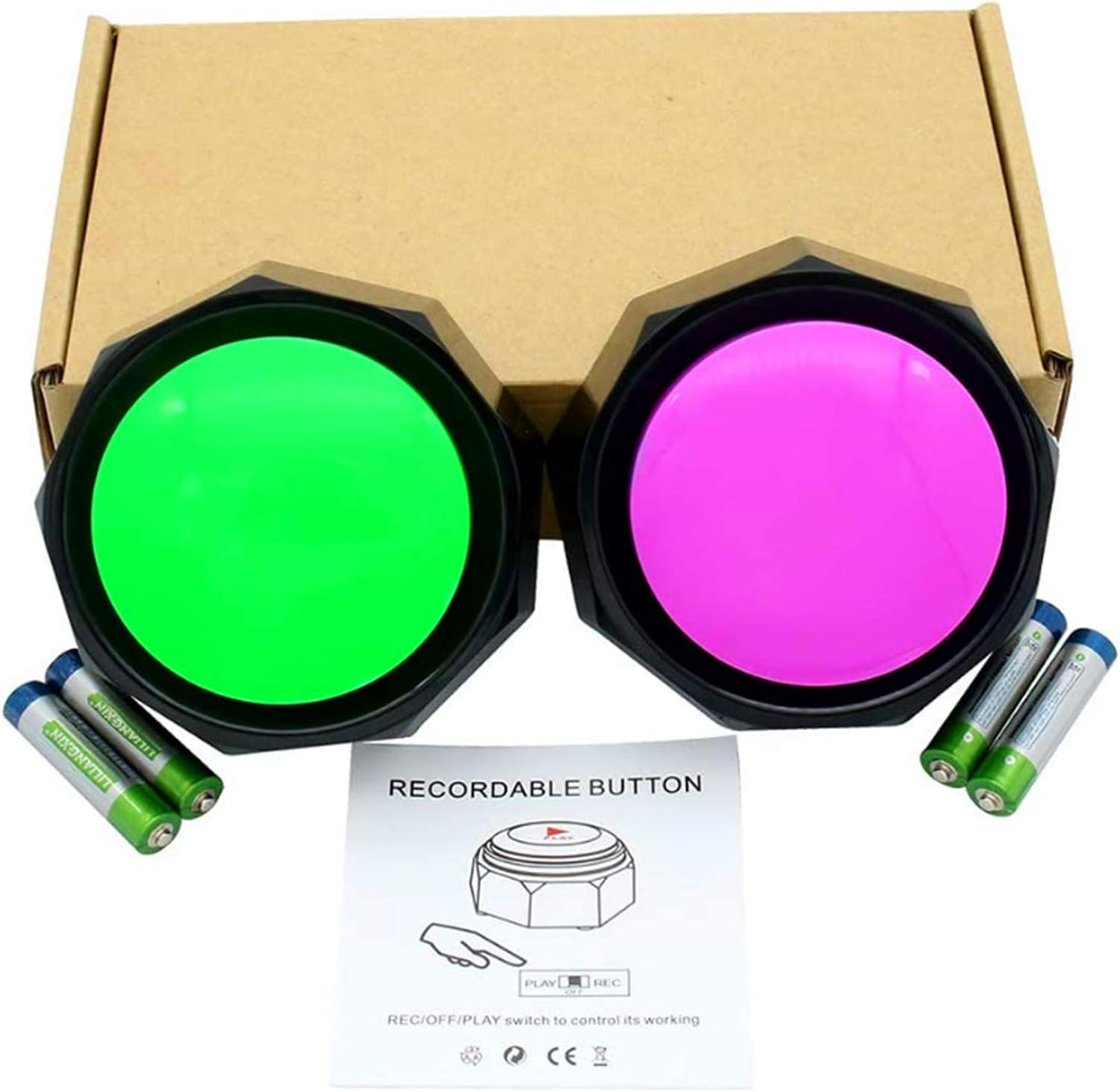 BOSKEY Set of 2,Dog Training Buzzer recordable Button-Record and Playback Any Message You want-10 Seconds Record Button (Green+Purple)