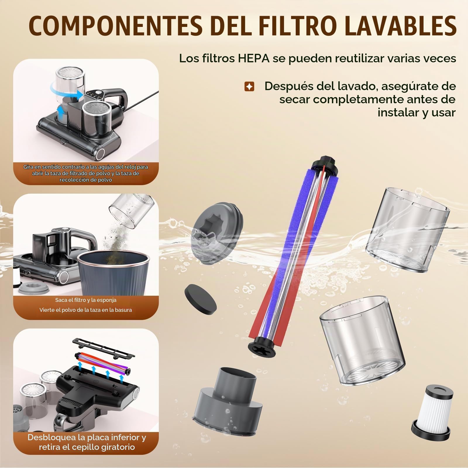16Kpa Aspirador de Mano, Aspirador Antiácaros para Ácaros con Luz UV, 500W Handabsauger mit Kabel (Gris Oscuro)