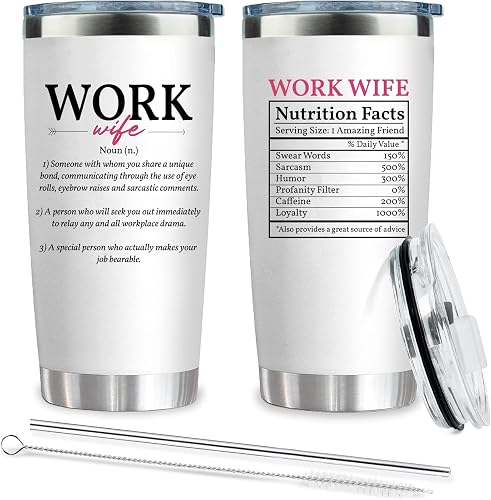 Work Wife Stainless Steel Tumbler 20 Oz - Funny Workmate Gifts for Women - Valentines Day, Birthday, Farewell, Christmas, Going Away, Retirement, Anniversary