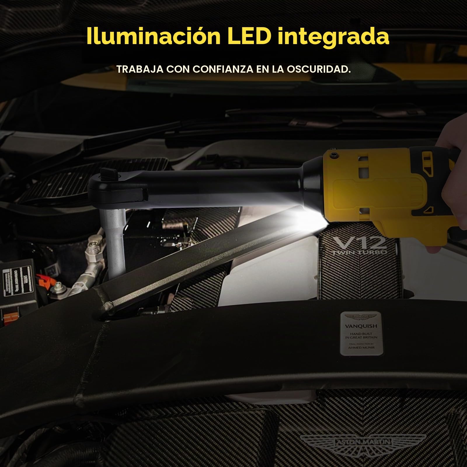 MISTRO Llave Carraca Eléctrica 3/8" Inalámbrica con 2 Baterías 4.0Ah 80Nm Motor Sin Escobillas 400RPM Llave Trinquete de Cuello Largo 6" para Mecánica de Automóvil 7 Vasos y Extensión