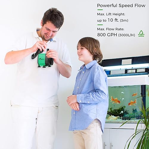 Miniatura 3 de Seedfactor Bomba de acuario de 800 GPH (3000 LH, 24 W), bomba de agua ultra silenciosa con elevación de 10 pies de alto, bomba de fuente con cable