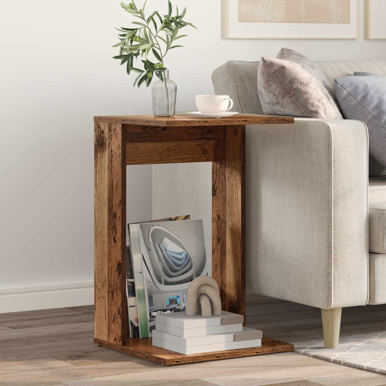Mesa auxiliar en aspecto de madera vieja, 40 x 38 x 62,5 cm, moderna mesa de centro de madera para salón, mesa de sofá pequeña estable como mesita de noche