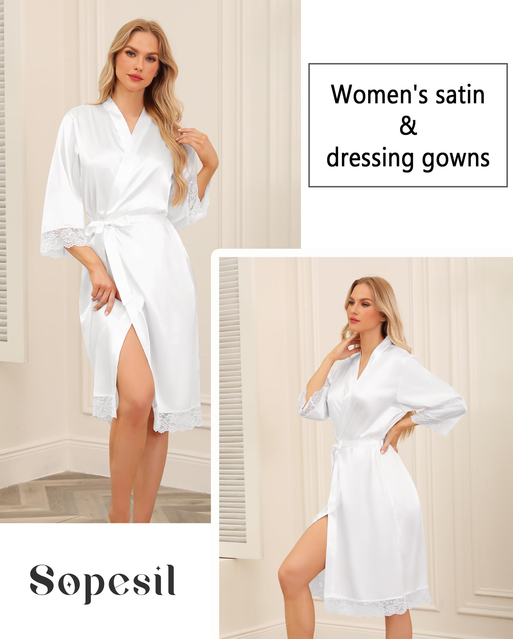Sopesil Damski satynowy szlafrok kąpielowy, uniseks, szlafrok poranny z jedwabiu, lekki kimono Bride z dekoltem w serek, szlafrok poranny do