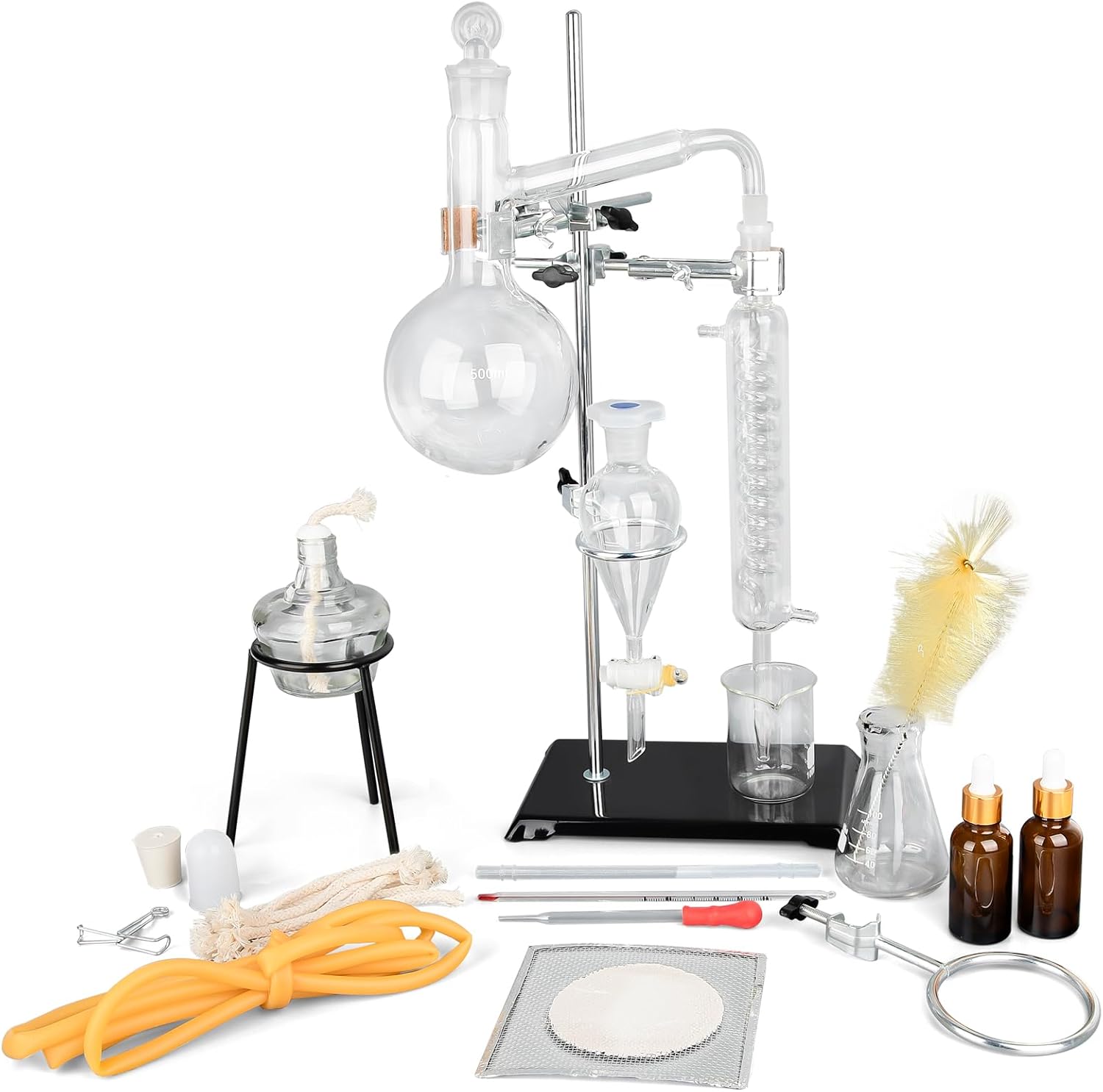 Essential Oil Distillation Kit - 500ml Apparatus Water Distiller 3.3 Boro Lab Glassware With 24/40 Joint, 31pcs Set