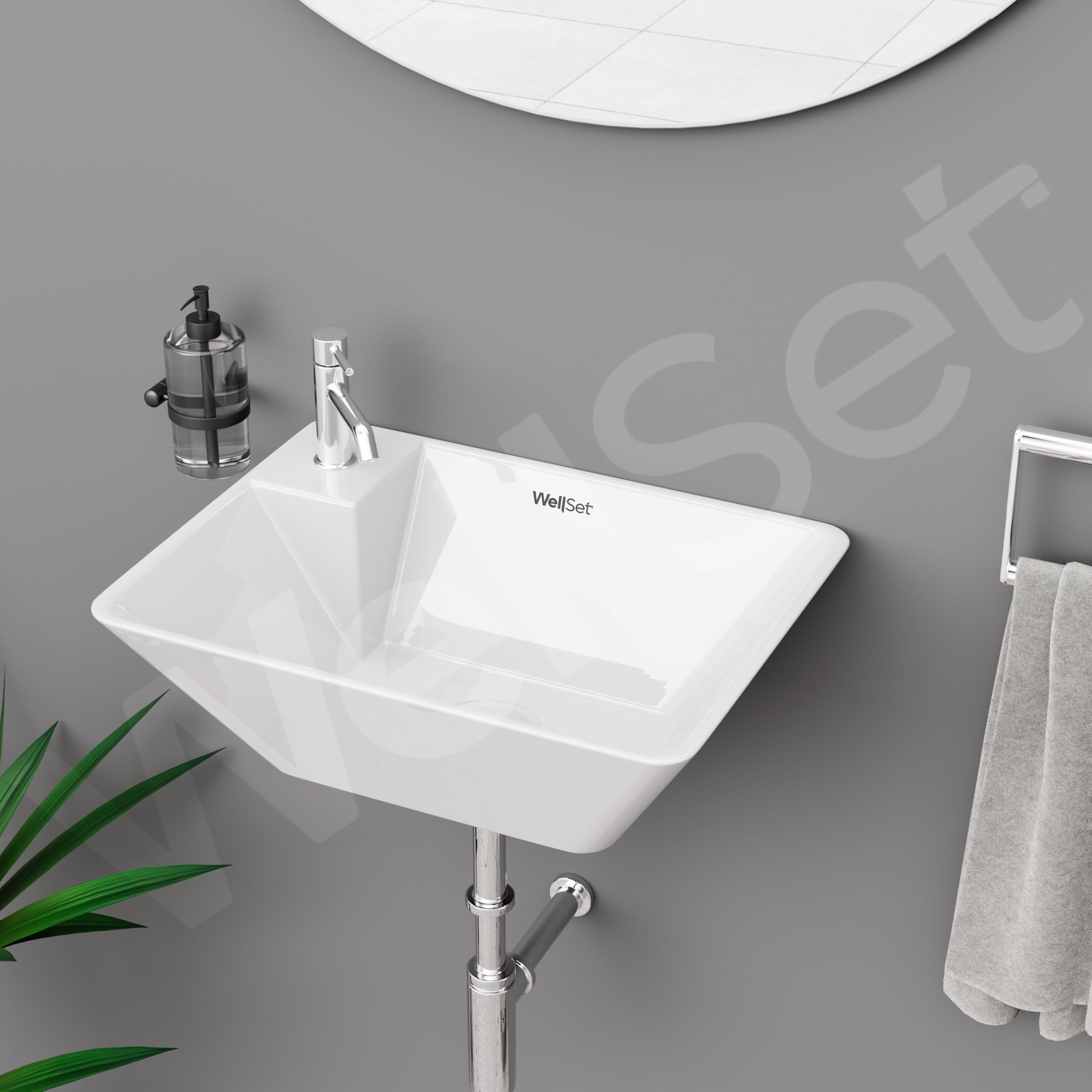 Ceramic Wall Hung and Table Top Super White Colour Bathroom Wash Basin - Glossy Finish (15 x 11 x 5 Inch)