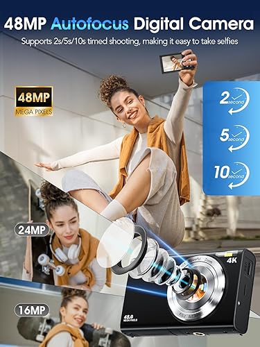 Miniatura 2 de Cámara digital, cámara de videoblogs 4K con enfoque automático para fotografía con tarjeta de 32 GB, cámara digital compacta portátil de 48