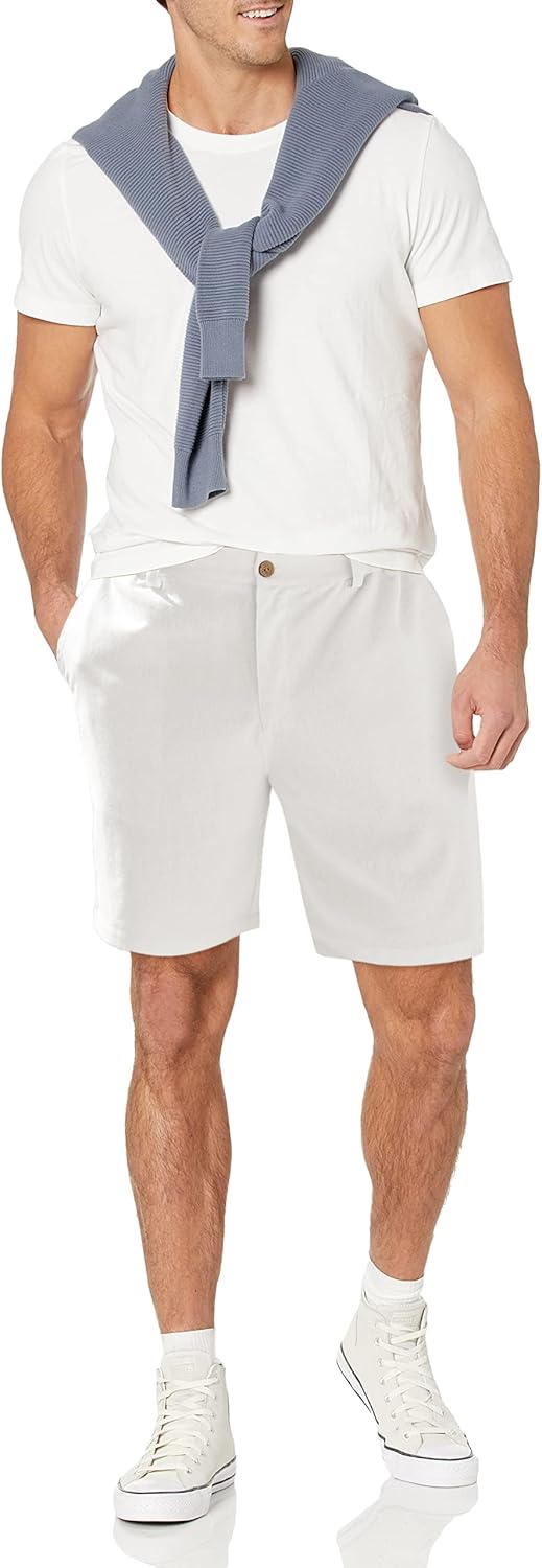 JEMLDL Men's Shorts Casual 7" Cotton Linen Button Elastic Waist Summer Beach Golf Shorts with Multi-Pocket - Image 7