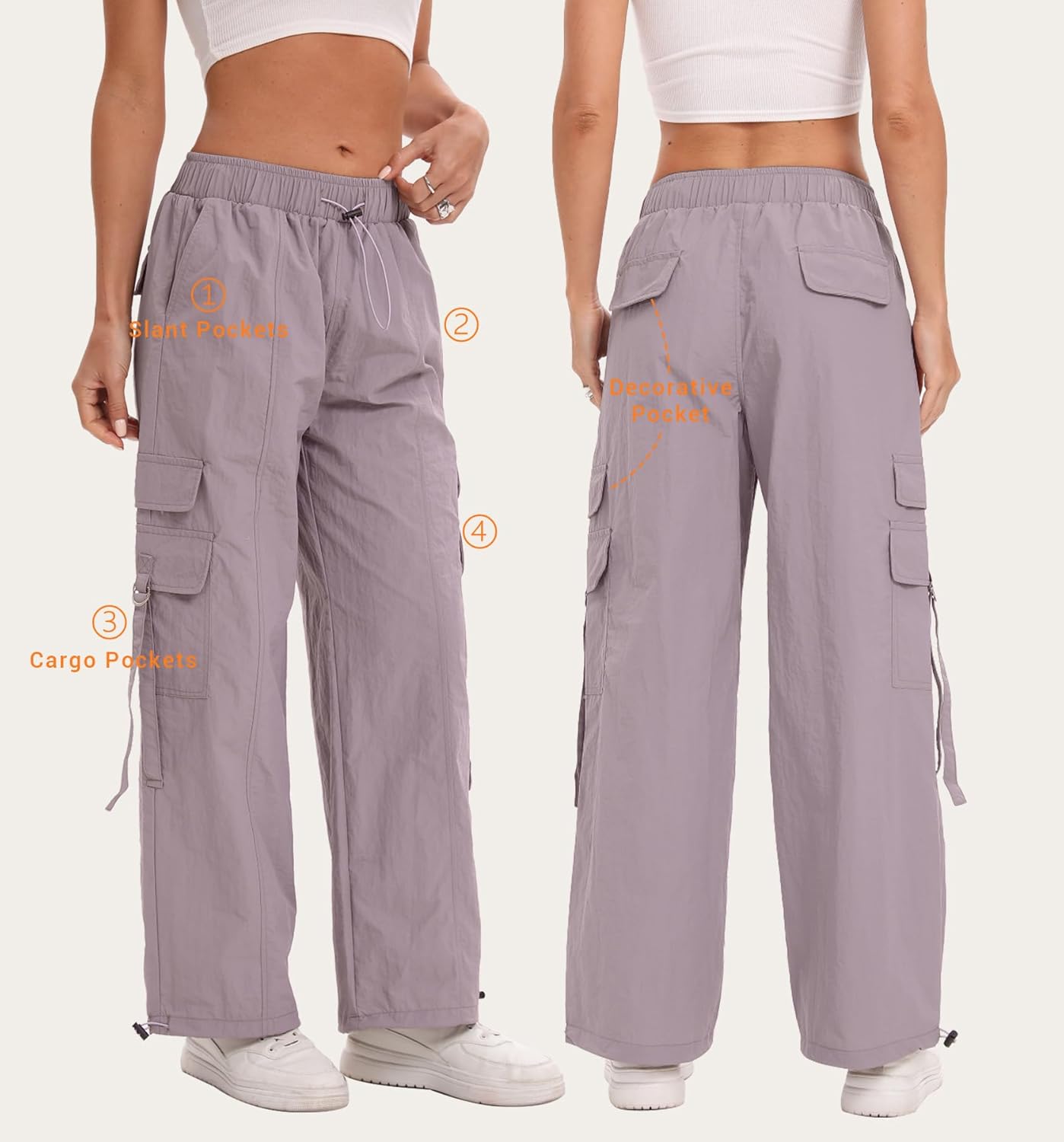 Bakyarder Drawstring Wide Leg Cargo Pants Women Baggy, Elastic Waist Pants Y2K Dance Hip Pop Pants - Image 7