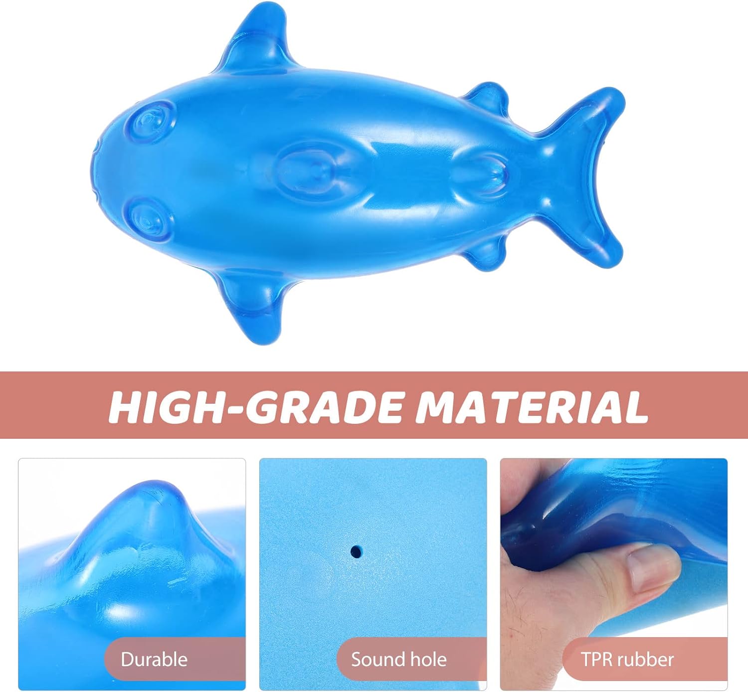 LUOZZY Rubber Shark Dog Toy Chewing Squeak Toy Water Floating Toy for Pet Dogs Unisex (Blue)