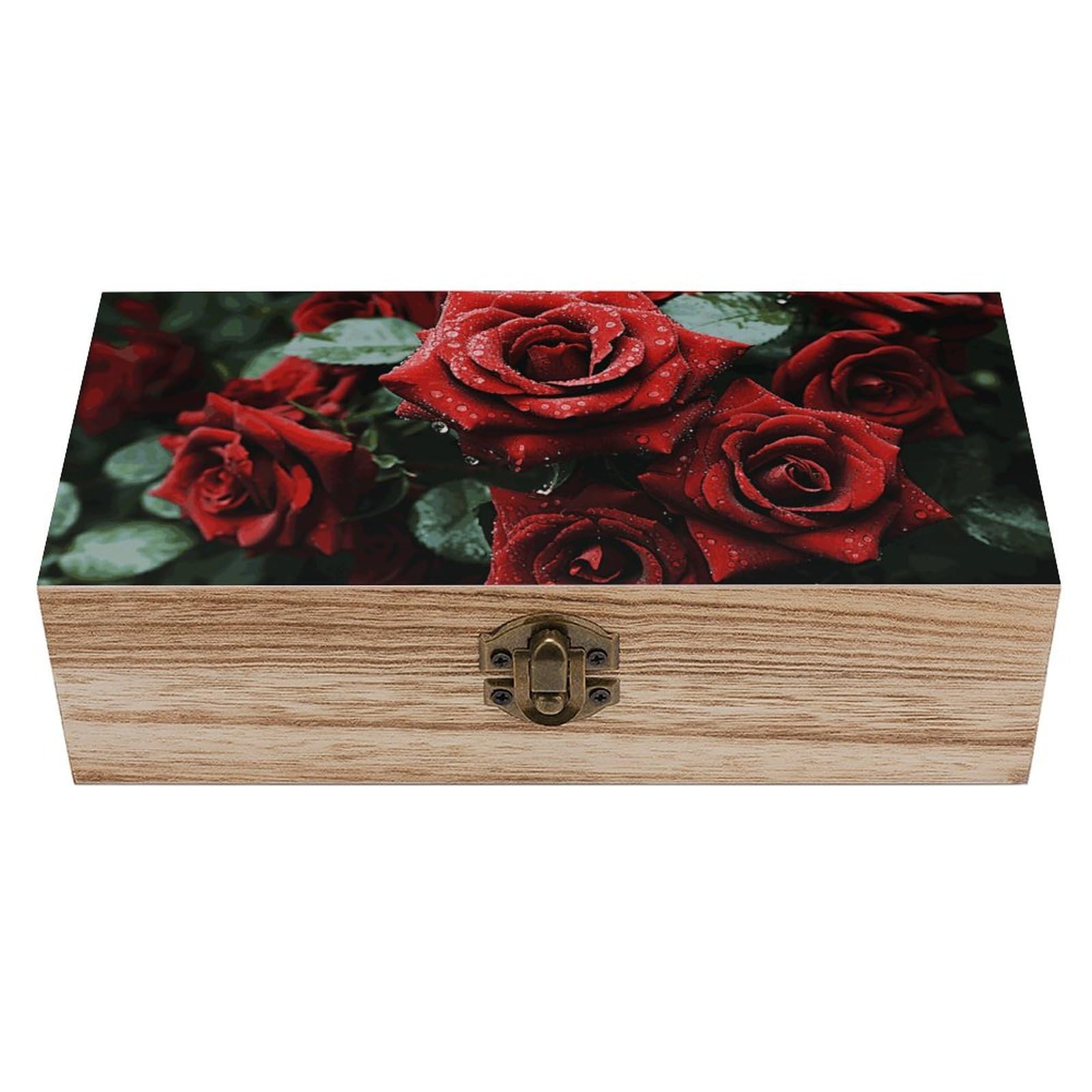 Boîte à souvenirs en bois rouge et noire et motif rose pour cadeau précieux