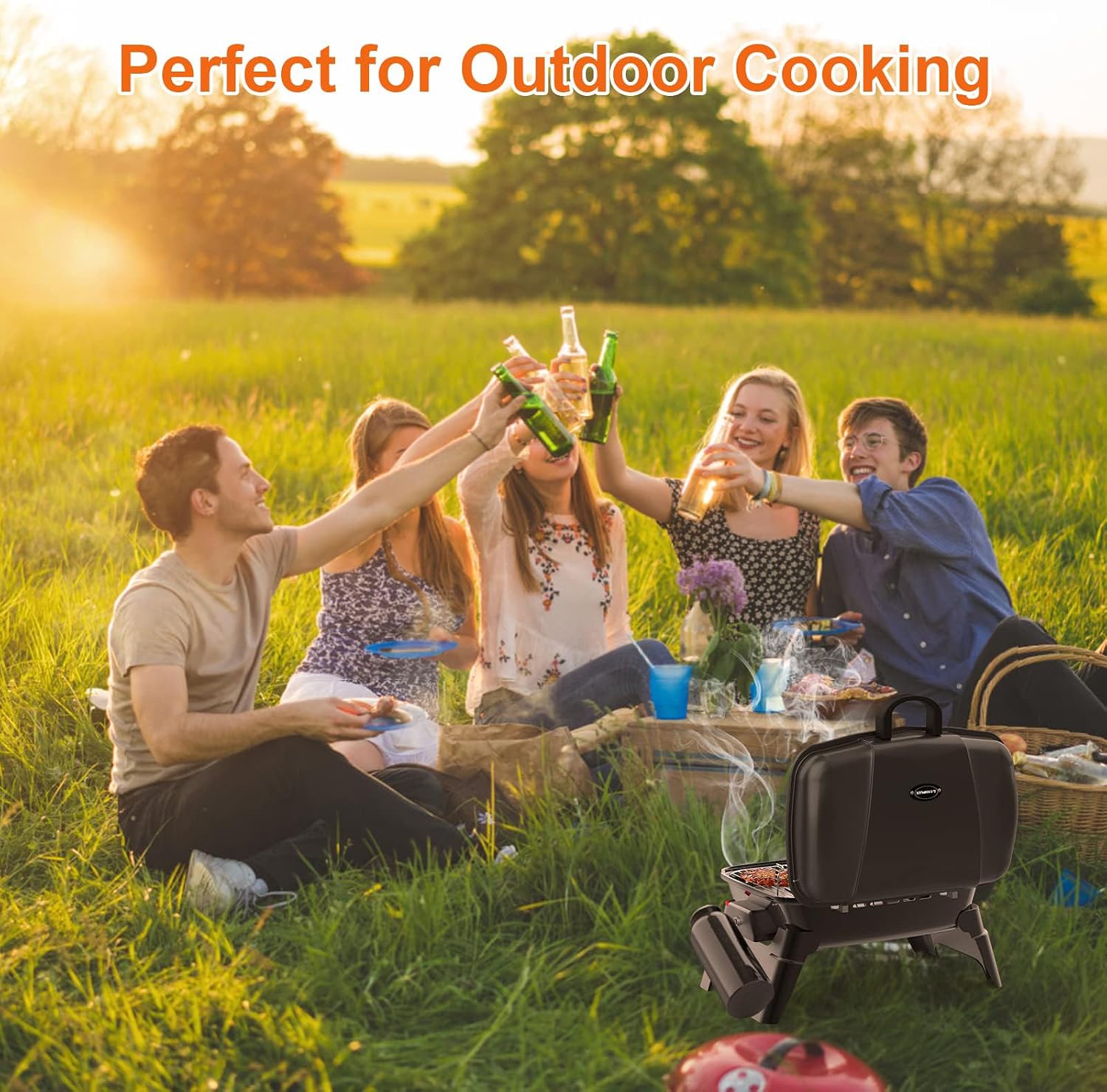 CAMPLUX Small Propane Grill 10,000 BTU, Portable Propane Grills 189 Square Inches, BBQ Tabletop Gas Grill for Camping, Picnic, RV Travel, Outdoor Cooking, Black