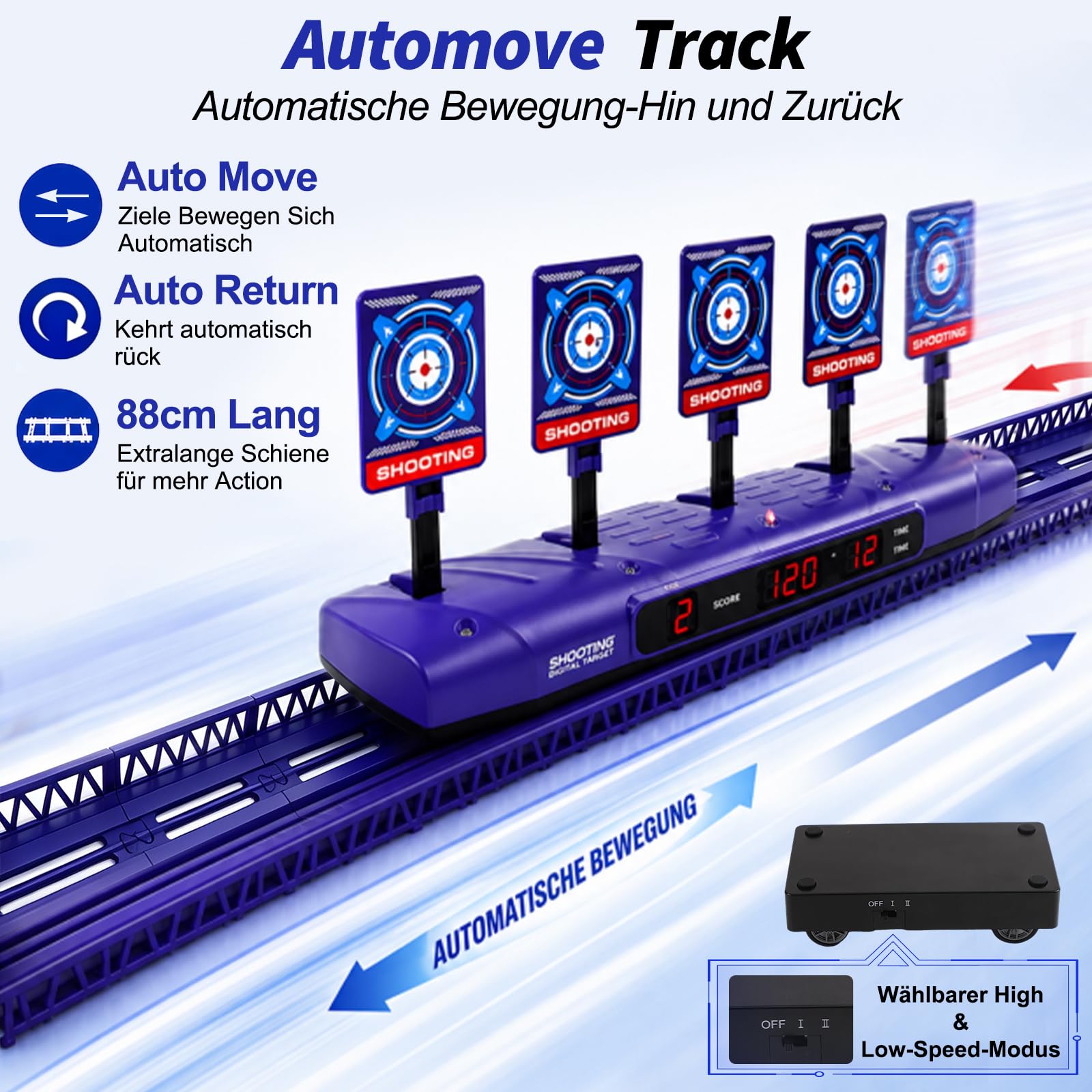 Zielscheibe Beweglich für Nerf, Digitale Elektronische Zielscheibe Set mit 5 Zielen,4 Modi,LCD-Score-Anzeige,Auto Reset Licht & Sound
