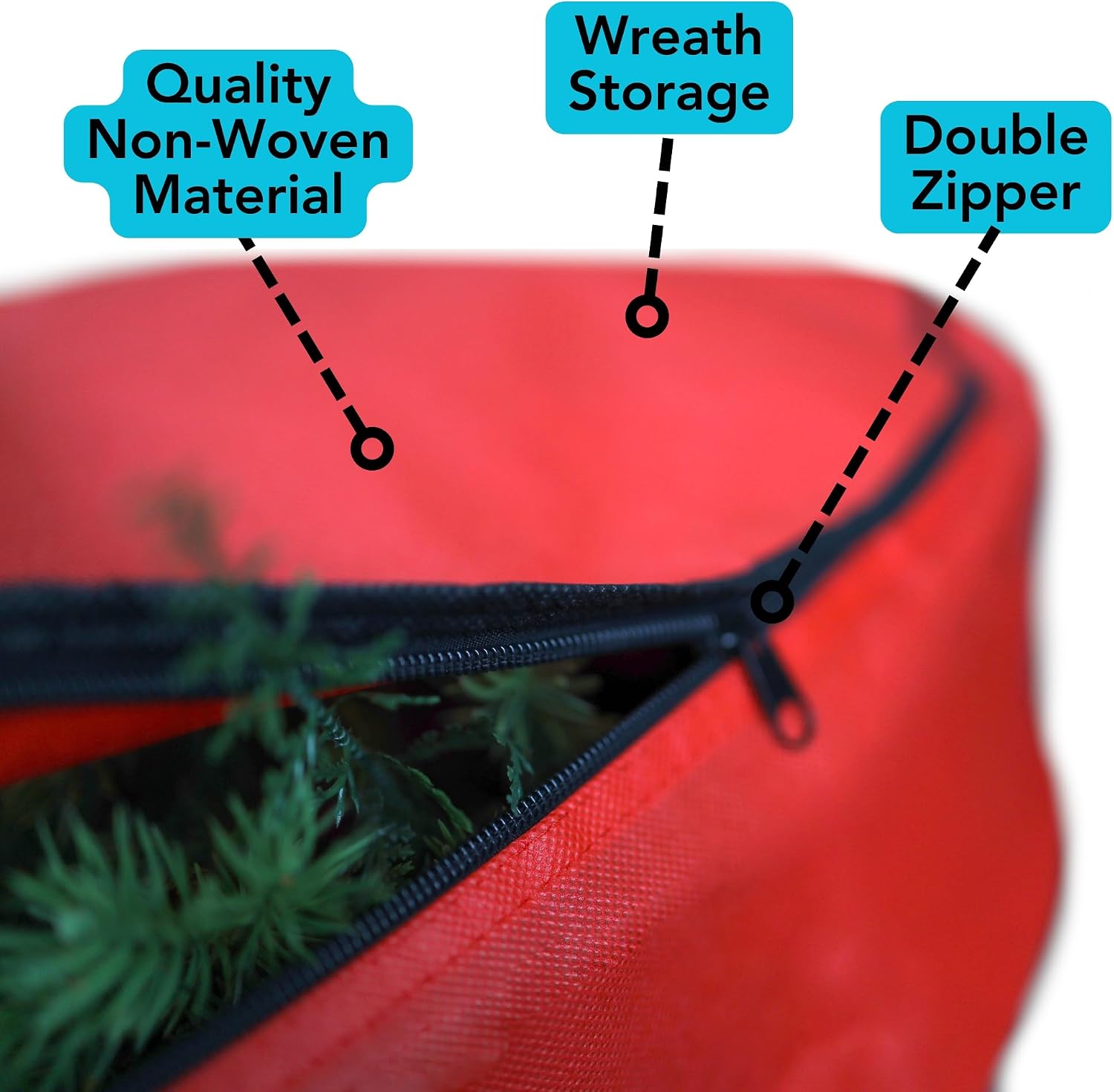 Iconikal 3-Pack Wreath Storage Bag with Handle 30-Inch Diameter Red Zippered Christmas Holiday Garland Organizer Tear-Resistant Protective Bulk Pack