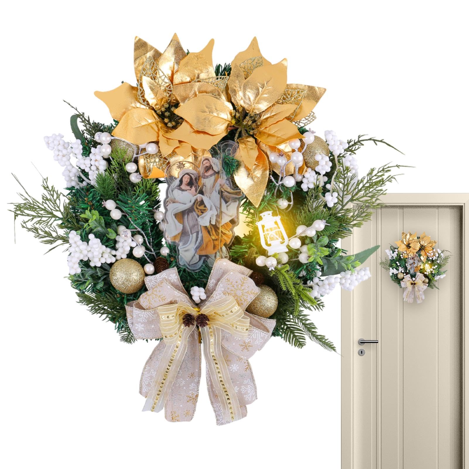 Décorations de couronne de Noël Sainte – Couronnes de Noël | couronnes de Noël, couronnes de Noël, décorations de crèche, accessoires de Noël élégants pour porte