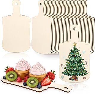 Foraineam 36 PCS Wooden Mini Cutting Board for Crafts, 9.4" x 5.1" Unfinished Wood Chopping Boards with Handle, Wooden Paddle Serving Tray Cheese Bread Board Set for DIY Christmas Home Kitchen Decor