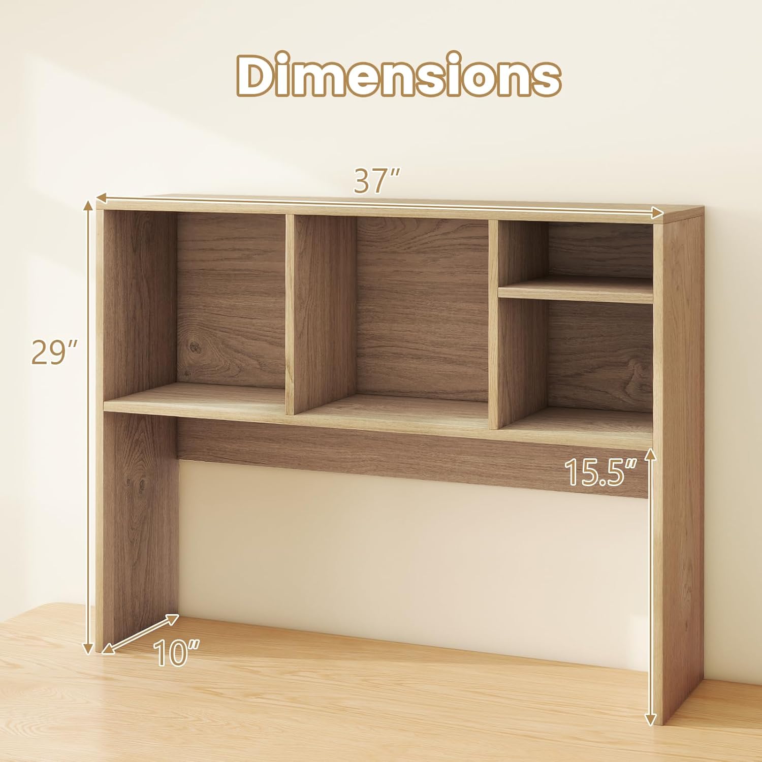 MAT EXPERT Desktop Bookshelf, Wooden Desk Shelf for Top of Desk with Anti-Tipping Kits & Non-Slip Foot Pads, 4 Shelves Waterproof, 2-Tier Multi-Functional Desk Hutch for Home, Office, Dorm (Natural)