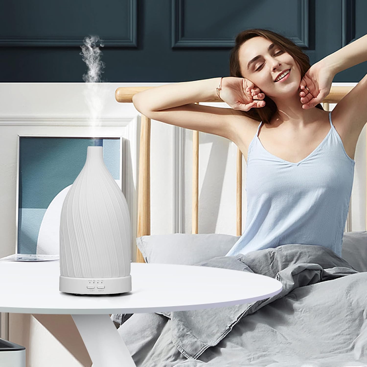 XIHADA Essential Oil Diffuser Ceramic Essential Oil Diffuser Diffusers for Essential Oils Oil Diffuser Air Diffuser Humidifier Home Fragrance Diffuser (White)