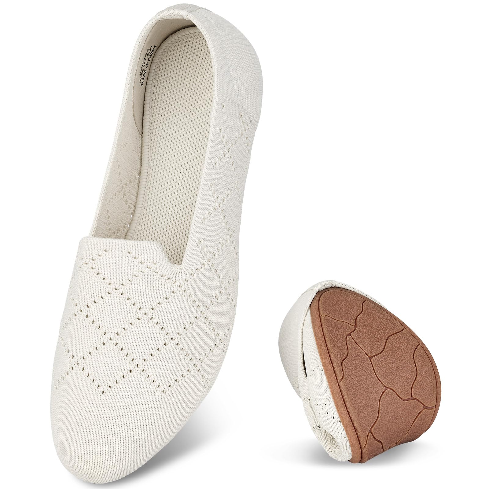Puxowe Bequeme Ballerinas Damen Atmungsaktive Strick Flache Schuhe Memory Foam Faltbar Slipper Schlupfschuhe