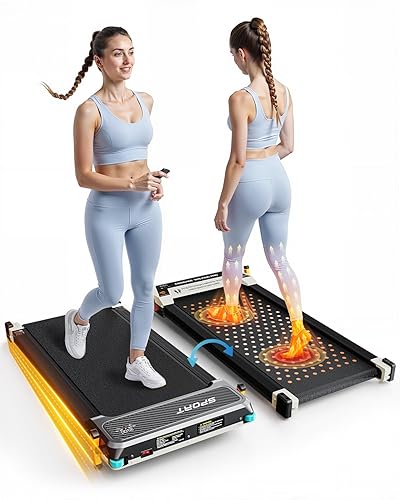 FUNRAY Versatile Walking Pad Treadmill with Incline - Dual-Sided Under Desk Treadmill with Foot Massage,2 in 1 Walking Machine for Home/Office with 330LBS Weight Capacity - Gray