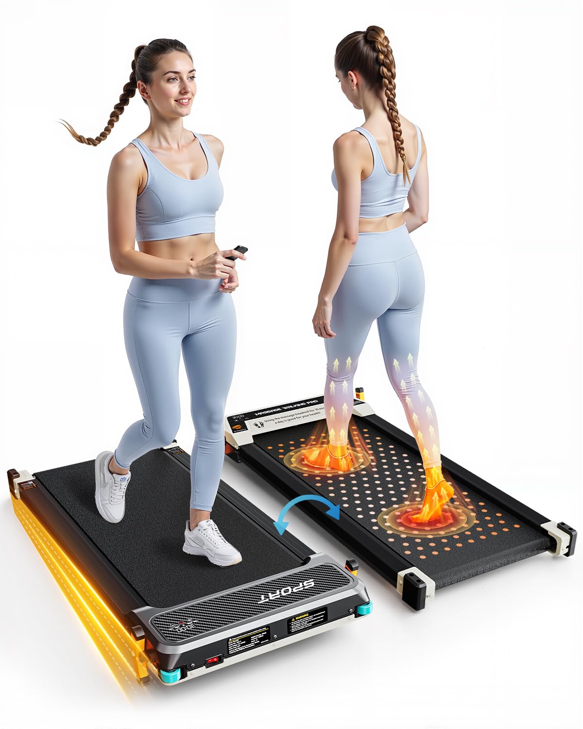 Versatile Walking Pad Treadmill with Incline - Dual-Sided Under Desk Treadmill with Foot Massage,2 in 1 Walking Machine for Home/Office with 330LBS Weight Capacity