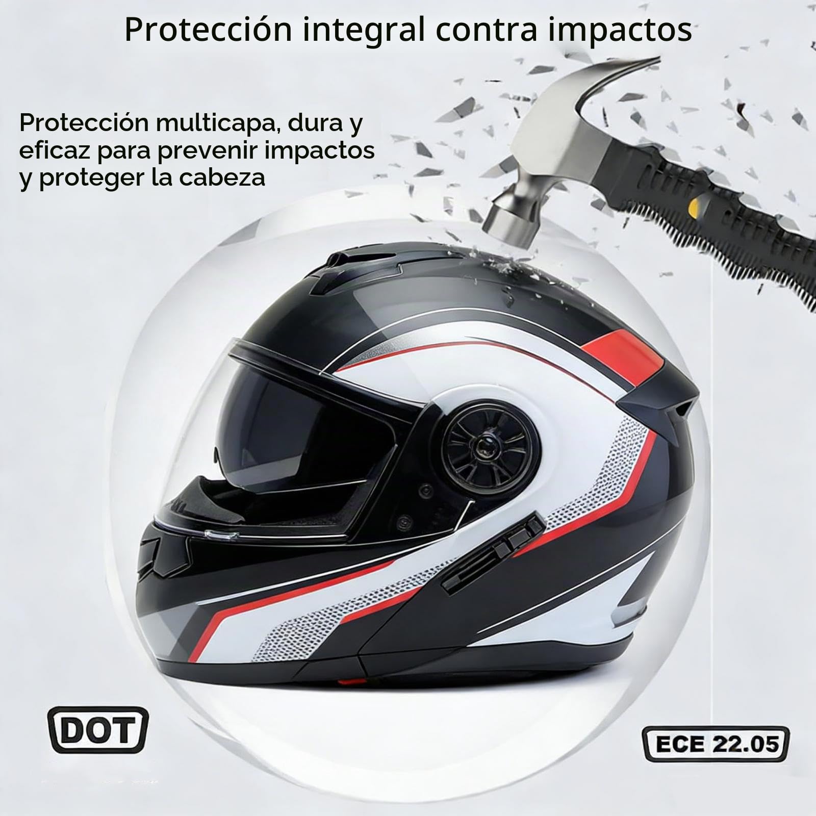 Casco De Moto Modular Bluetooth Integrado,ECE Homologado Casco Abatible con Doble Visera Doble Lente Sistema De Ventilación Forro Extraíble Adultos para Mujeres Y Hombres 55-62CM