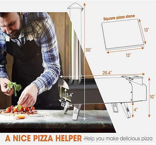 Miniatura 2 de Horno de pizza al aire libre de pellets de leña de 12 pulgadas con piedra para pizza y cáscara de pizza, horno de pizza portátil de leña para patio