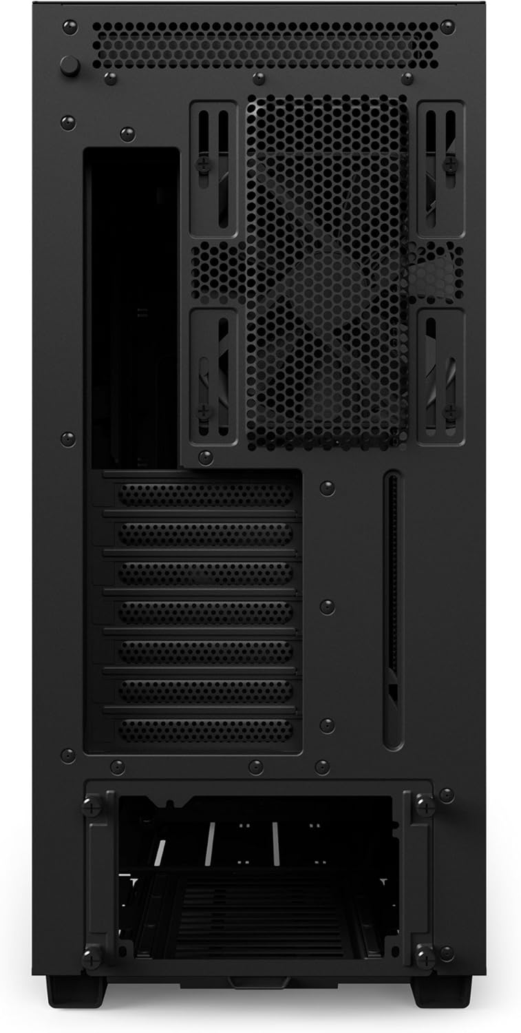 Pozadi view of the NZXT H700 case, showing the rear panel and expansion slots