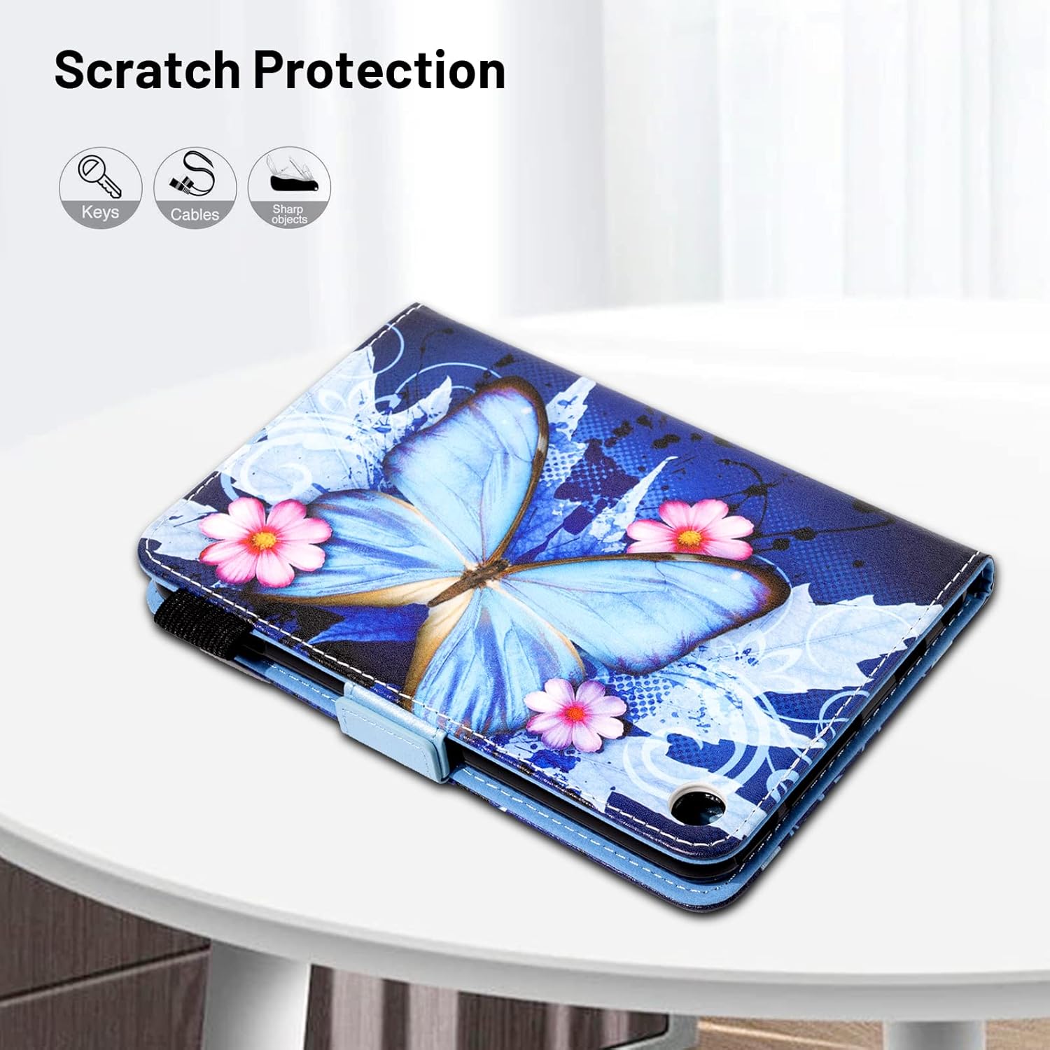Dteck for All-New Amazon Fire 7 Tablet Case (12th Generation, 2022 Release),PU Leather Slim Folding Stand Multiple Viewing Angles Cover with Auto Wake/Sleep for Kindle Fire 7" 2022,Butterfly Flower