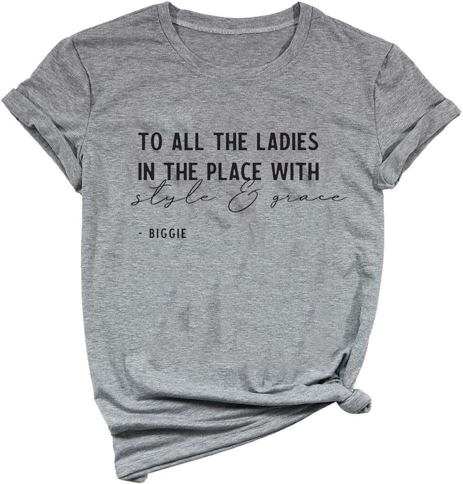 Yimoyato All The Ladies in The Place with Style and Grace Tshirts Womens Cute Retro Music Graphic Tees