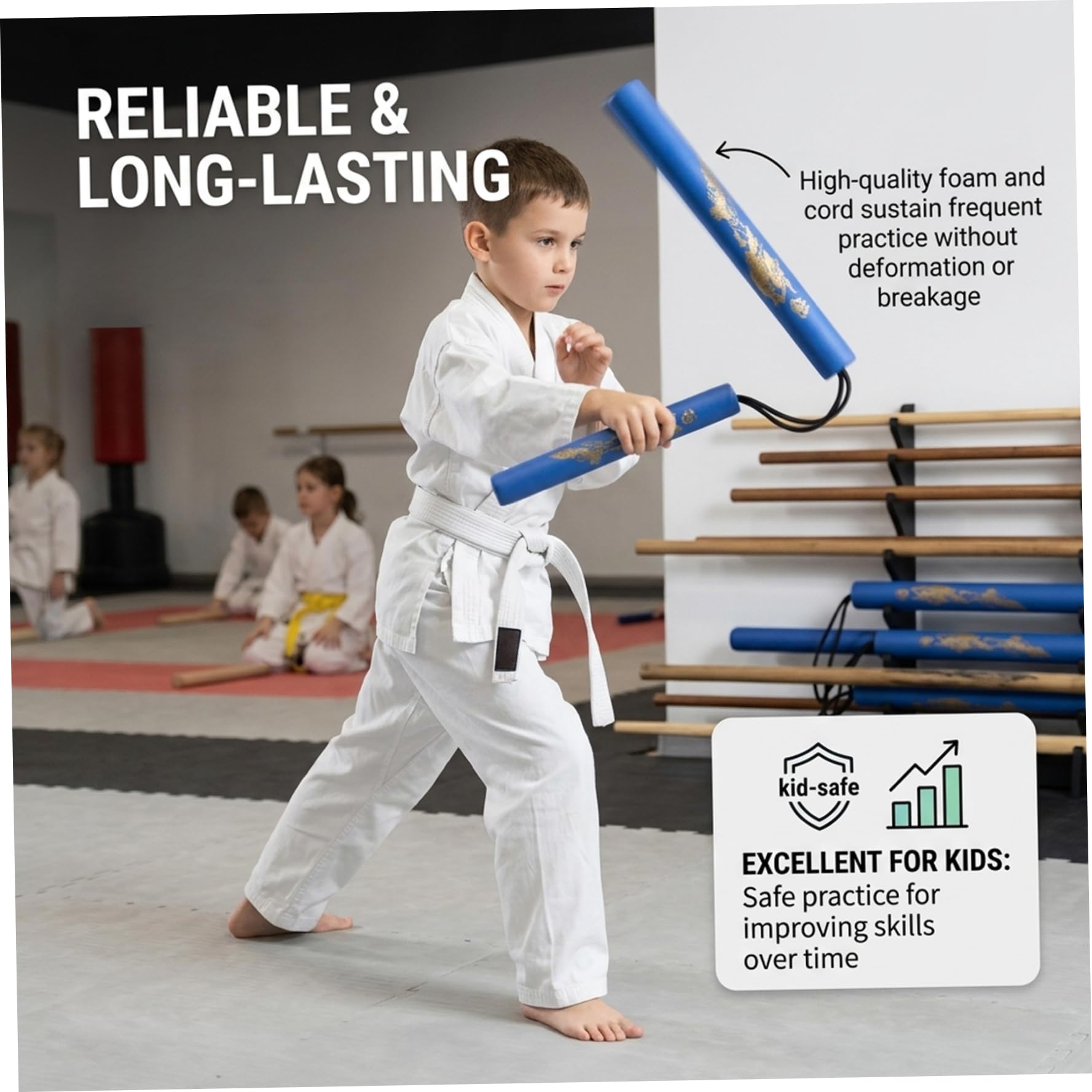 Nunchucks en Mousse Souple pour Enfants 2 pièces légers et sûrs – Nunchucks pour débutants avec Rembourrage