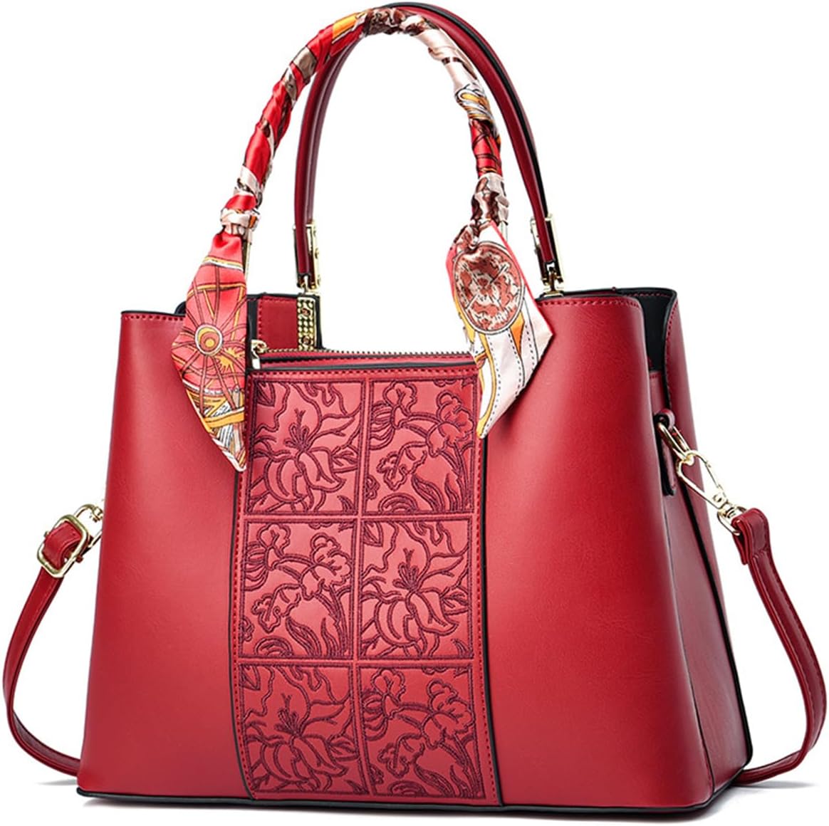 NICOLE & DORIS Women Fashion Handbags Embroidery Shoulder Bags Crossbody Bag Multi Pocket Tote Bag with Ribbon