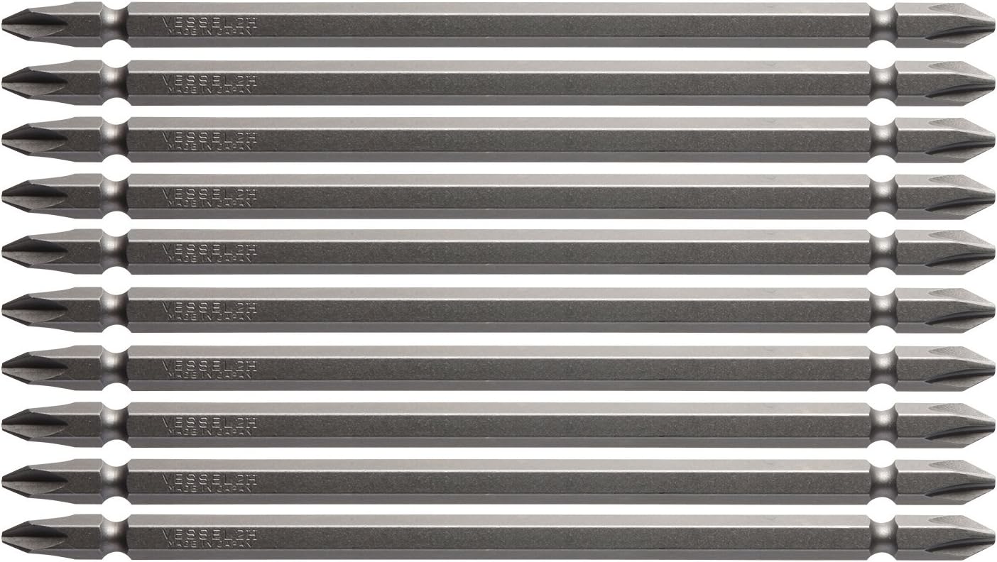 Vessel M-A14 Double Headed Bit, 0.08 x 5.9 inches (2 x 150 mm), Hardness H, Set of 10, Magnetic, For Air Electric Drivers ZP