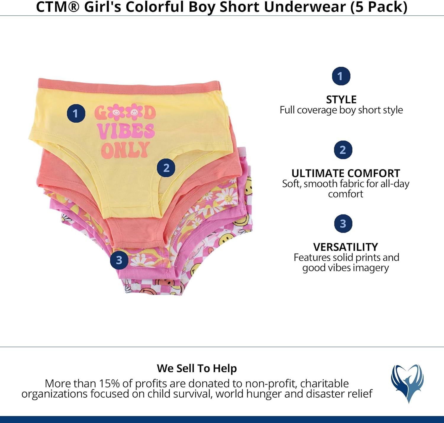 CTM Girl's Colorful Boy Short Underwear (5 Pack) - Image 7