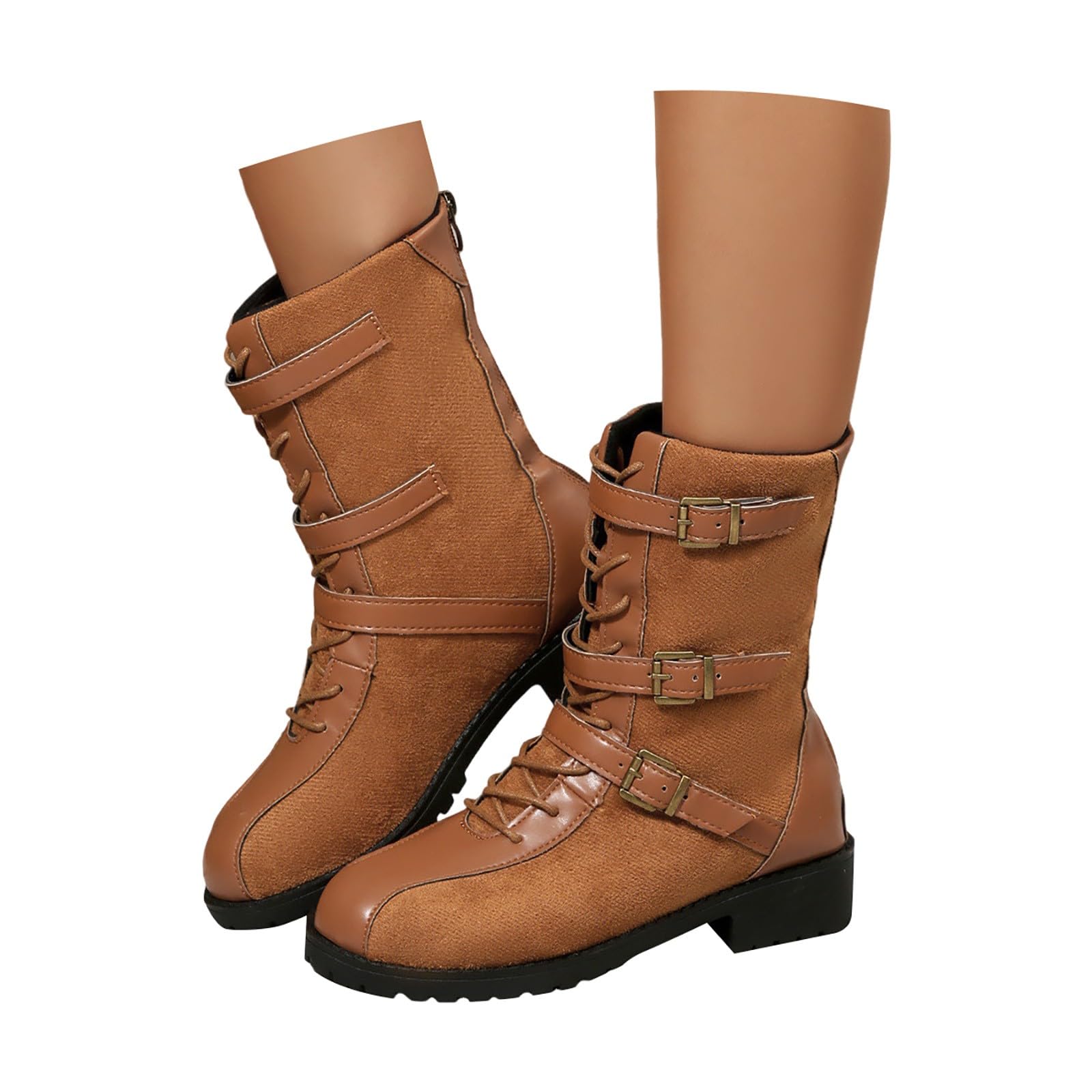 Stivali da cowboy da donna con plateau regolabile, in pelle, marrone
